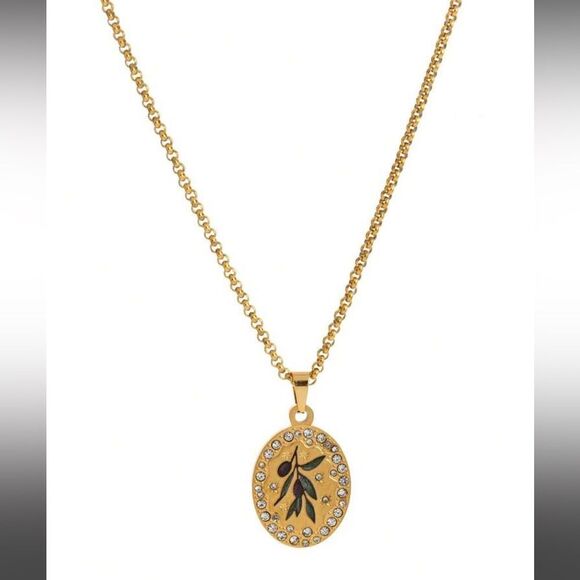 Anthropologie Jewelry - Gold Olive Branch Pendant Necklace N1306